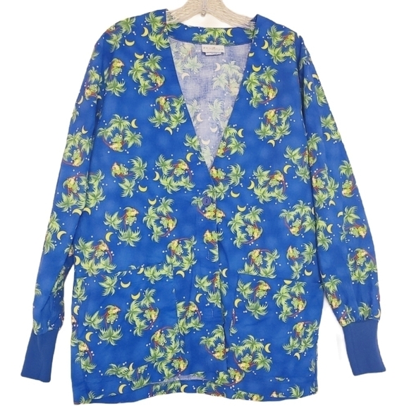 Peaches Uniforms | Women's Frog in Palm Tree Printed Scrubs Jacket (Size Small) - Picture 1 of 13